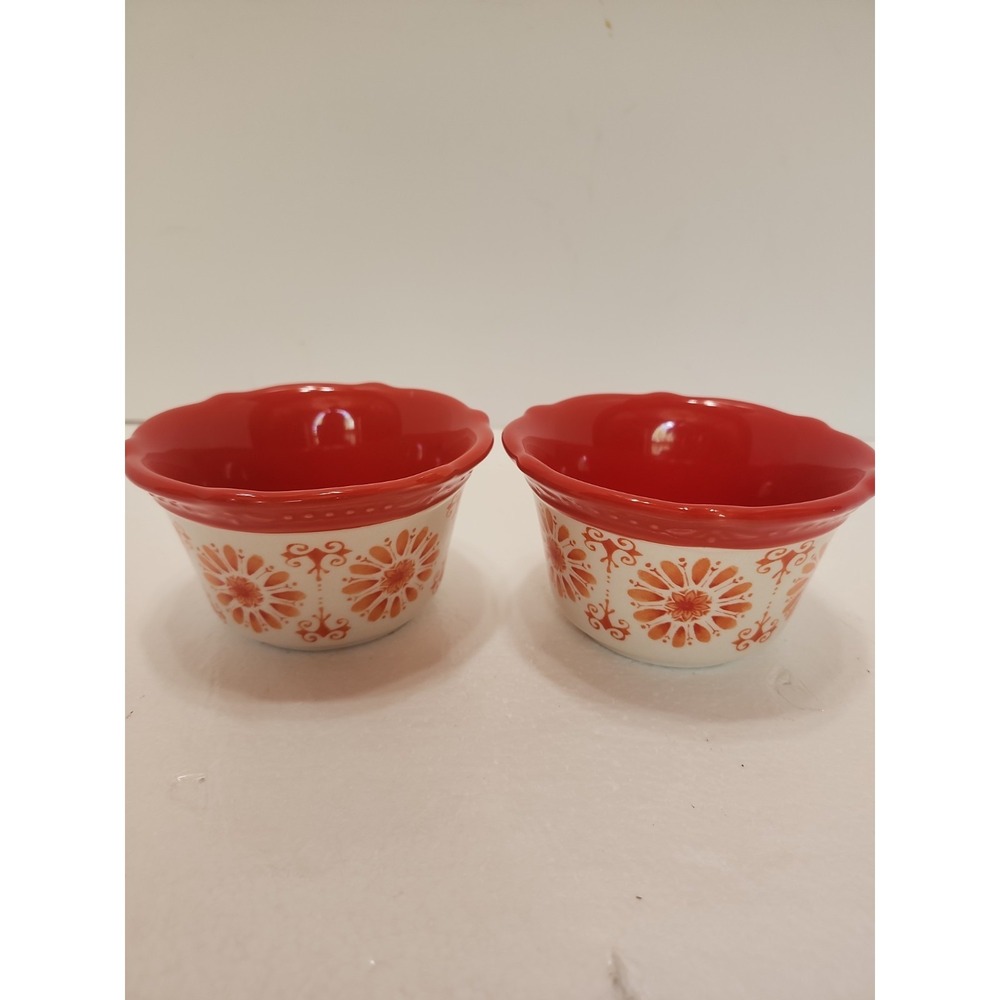 Pioneer Woman Set Of 2 Stoneware Floral Burst Ramekin Dipping Bowls